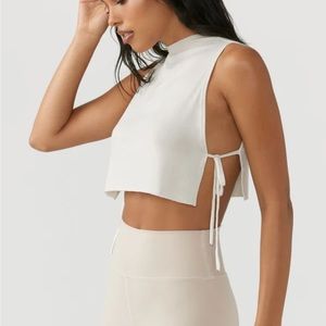 Joah brown side tie raw hem crop